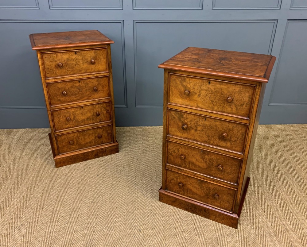 Large Pair of Victorian Burr Walnut Bedside Chests