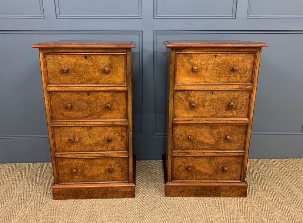 Large Pair of Victorian Burr Walnut Bedside Chests View II