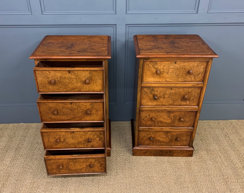 Large Pair of Victorian Burr Walnut Bedside Chests View IV