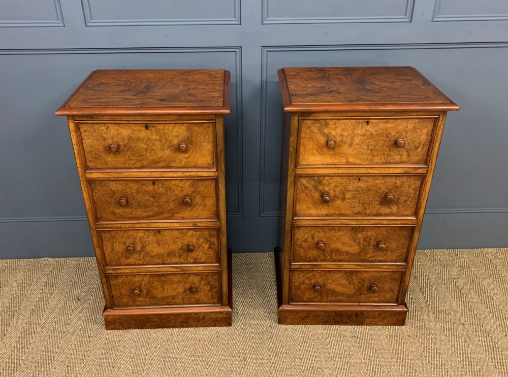 Large Pair of Victorian Burr Walnut Bedside Chests View VI