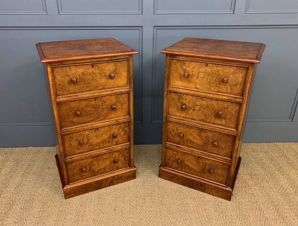 Large Pair of Victorian Burr Walnut Bedside Chests View VII