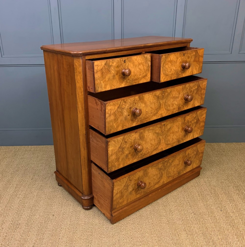 Victorian Burr Walnut Chest of Drawers View IV