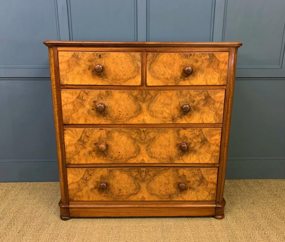 Victorian Burr Walnut Chest of Drawers View VI