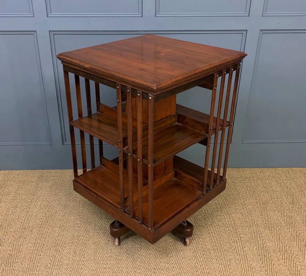 Edwardian Iron Based Walnut Revolving Bookcase View IX
