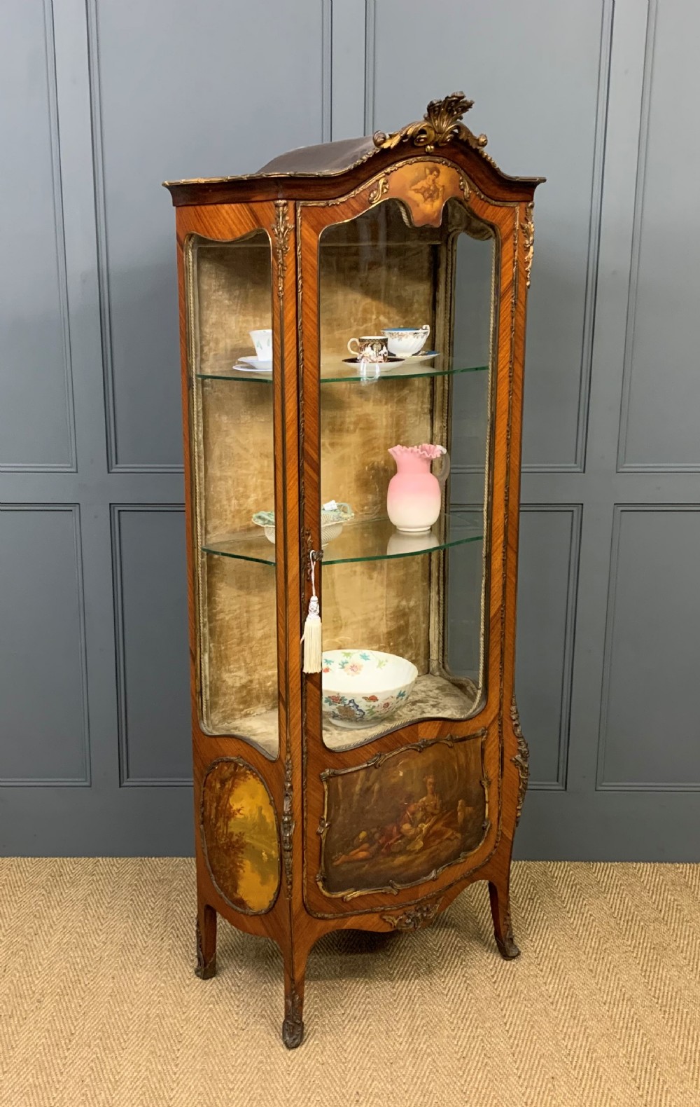 Vernis Martin Decorated French Kingwood Vitrine