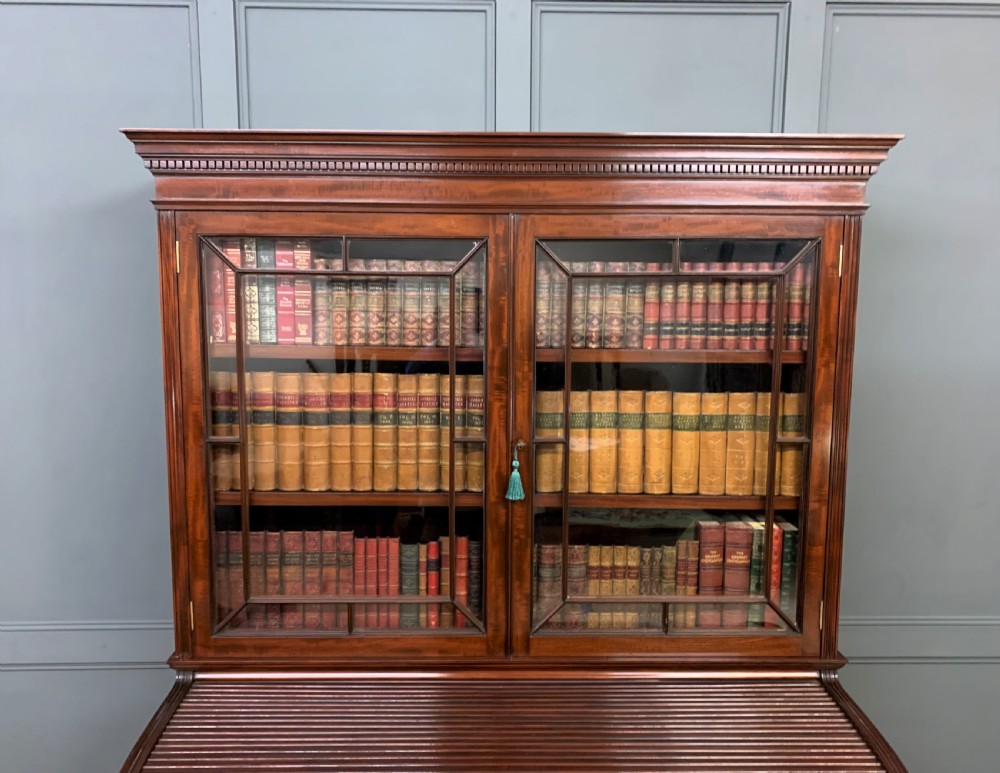 Victorian Figured Mahogany Roll Topped Bureau Bookcase View V