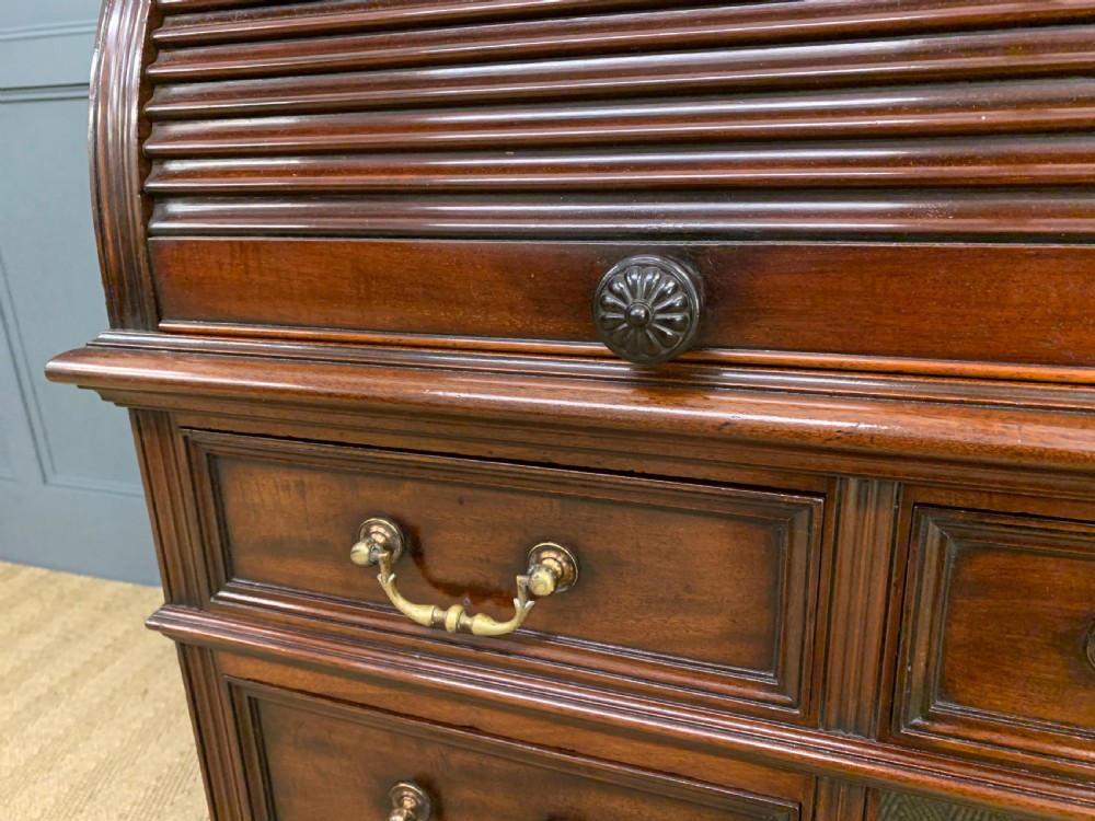 Victorian Figured Mahogany Roll Topped Bureau Bookcase View IX