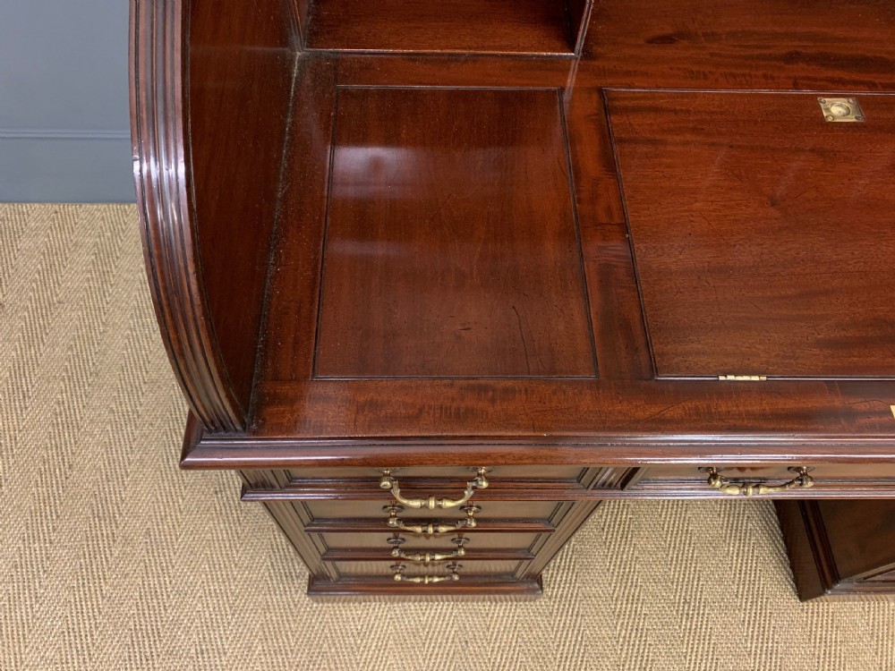 Victorian Figured Mahogany Roll Topped Bureau Bookcase View XVI