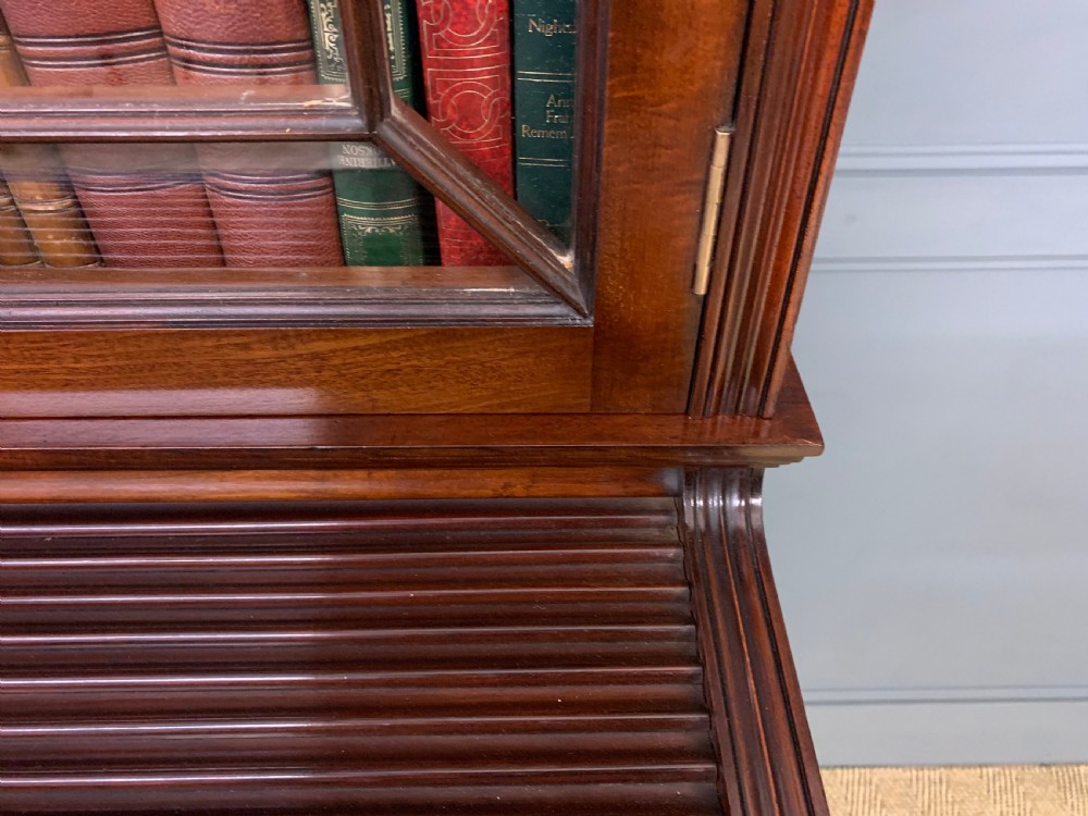 Victorian Figured Mahogany Roll Topped Bureau Bookcase View XVIII