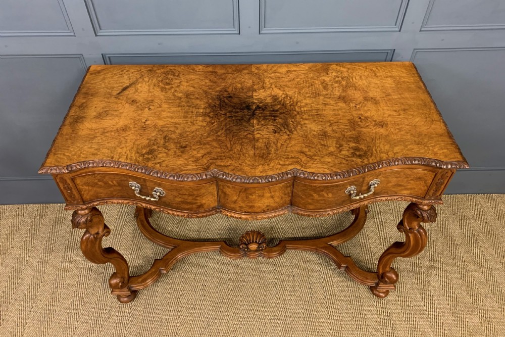 Burr Walnut Serpentine Fronted Console Table View II
