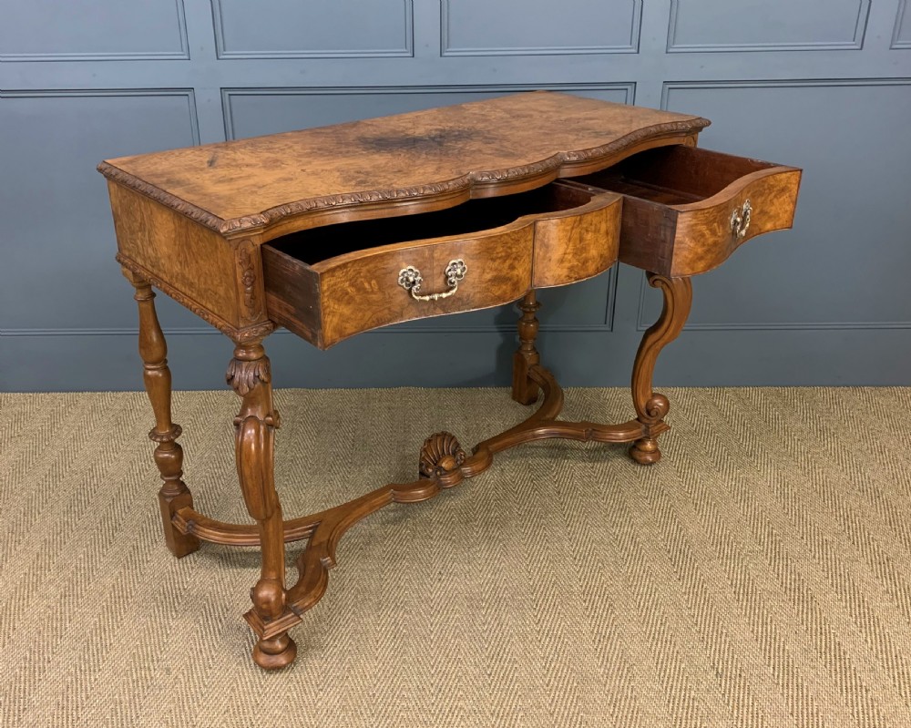 Burr Walnut Serpentine Fronted Console Table View III