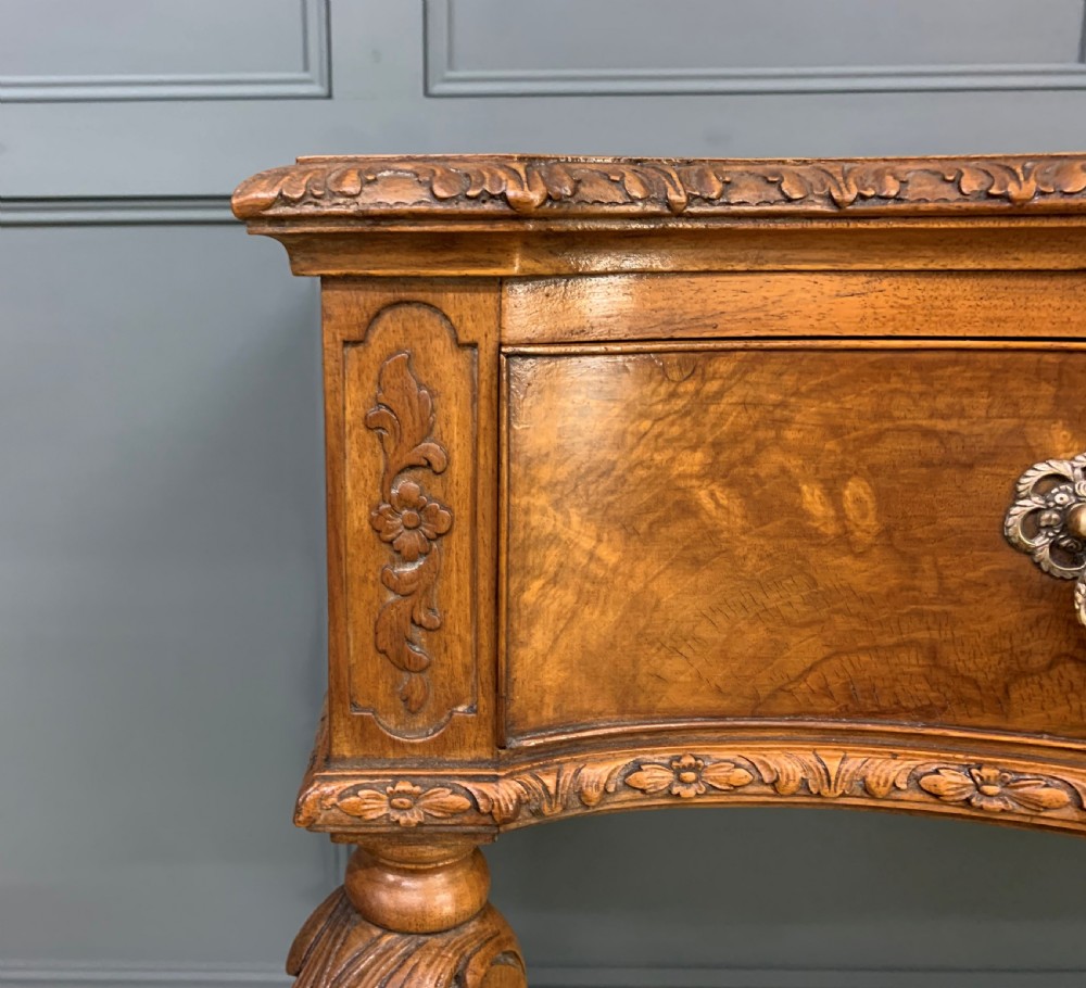 Burr Walnut Serpentine Fronted Console Table View XI