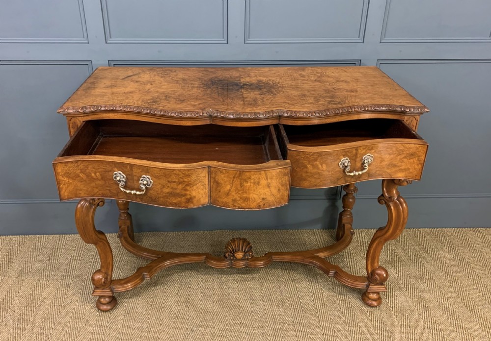 Burr Walnut Serpentine Fronted Console Table View XII