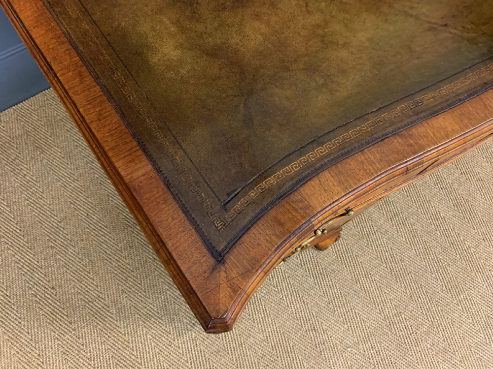Large Burr Walnut Serpentine Fronted Pedestal Desk View VII