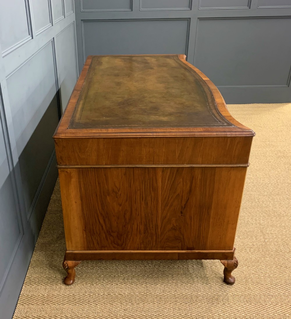 Large Burr Walnut Serpentine Fronted Pedestal Desk View XIV