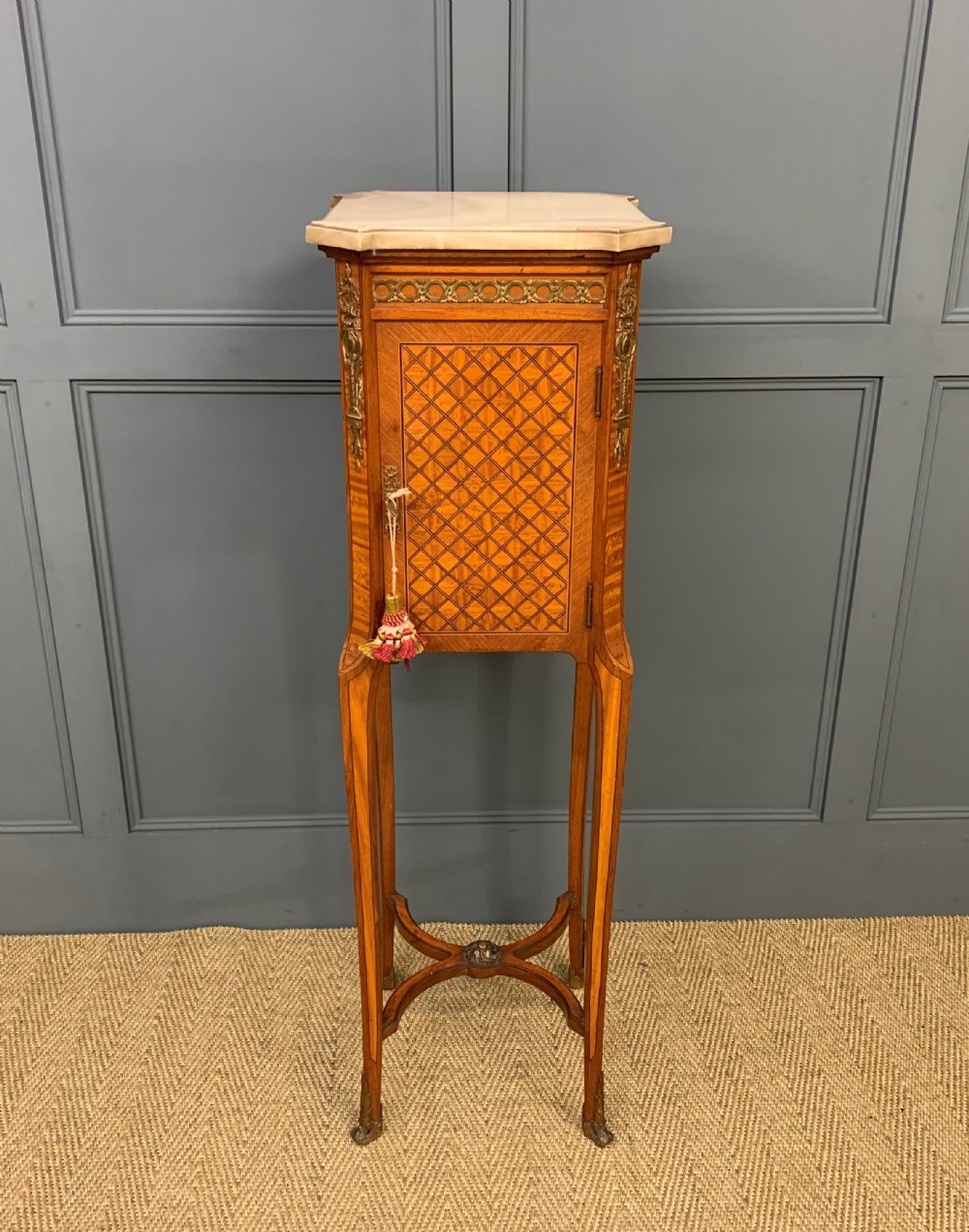 French Marble Topped Satinwood Cabinet