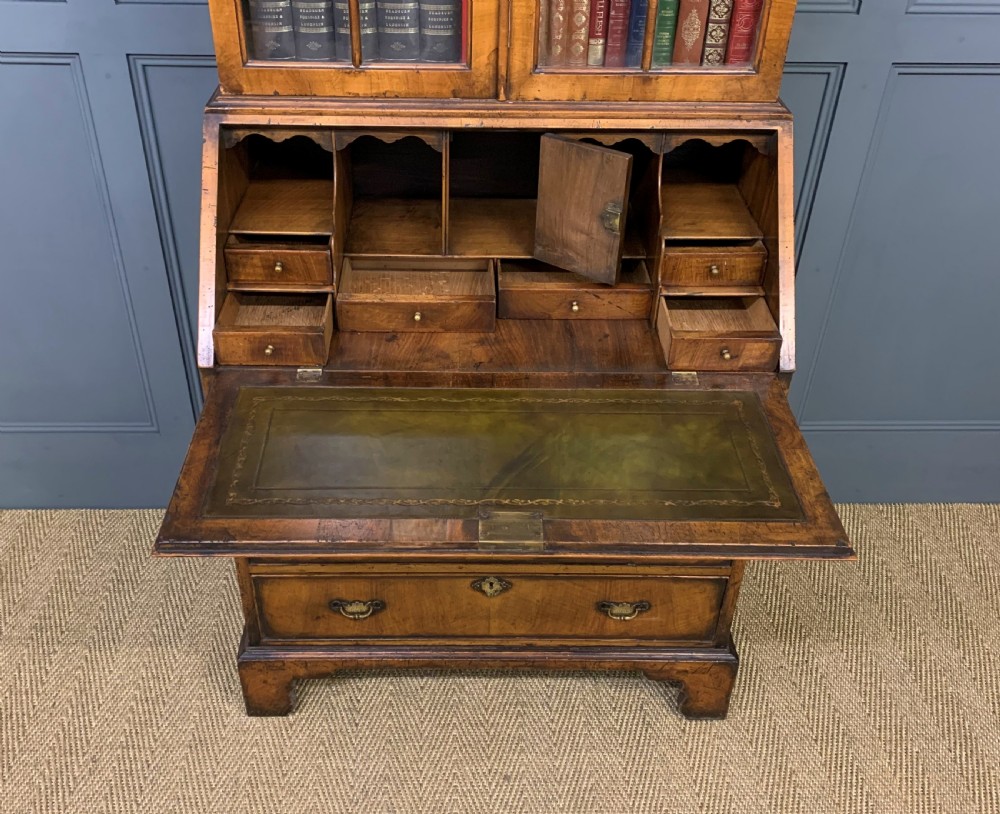 Dome Topped Burr Walnut Bureau Bookcase View IV
