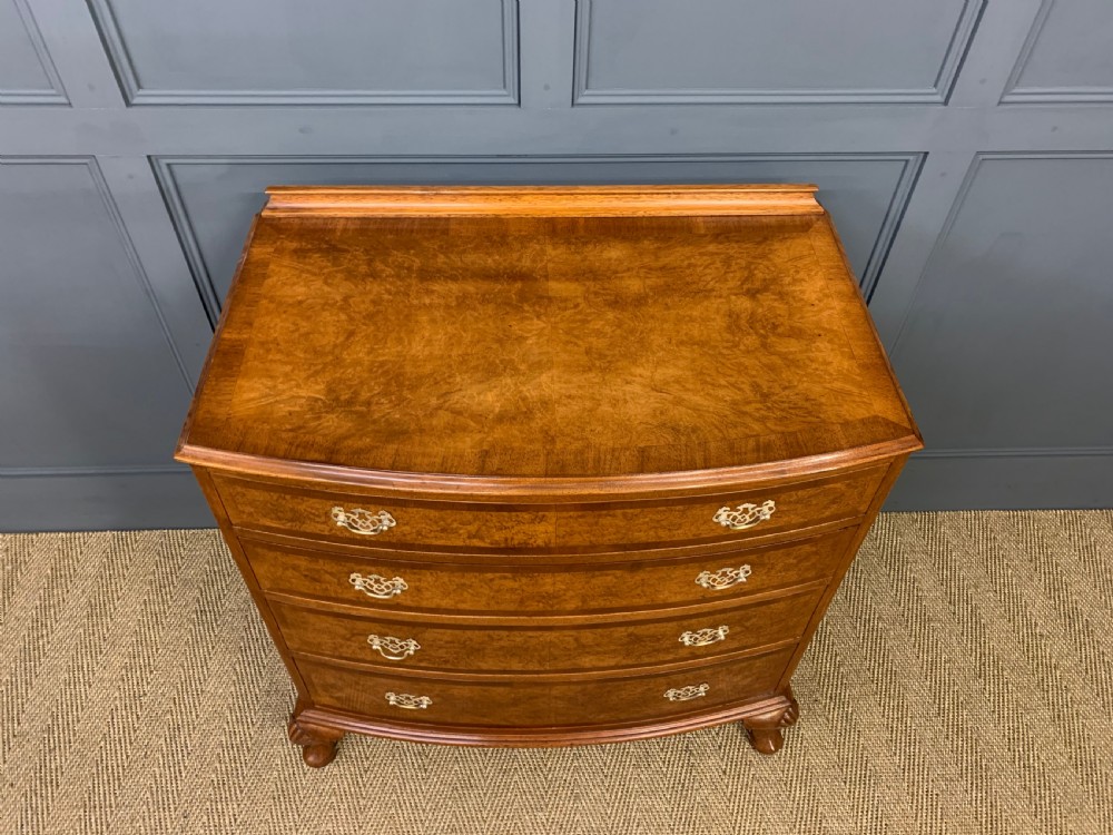Bow Fronted Burr Walnut Chest by Maple and Co View II