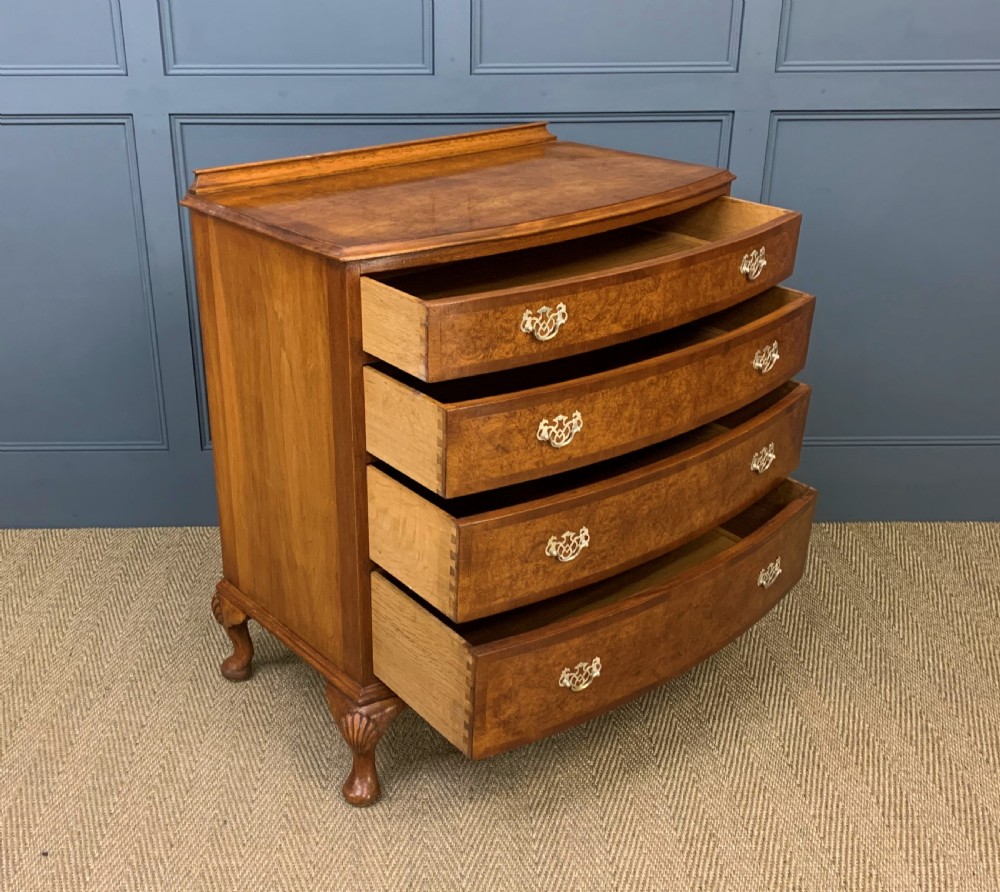 Bow Fronted Burr Walnut Chest by Maple and Co View IV