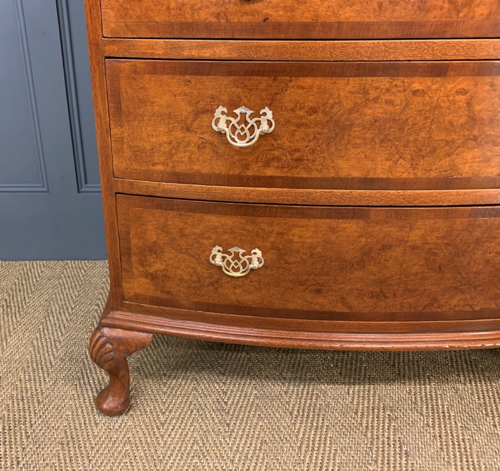 Bow Fronted Burr Walnut Chest by Maple and Co View VII
