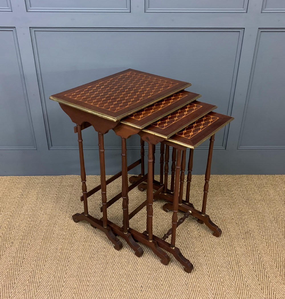 Nest of 4 Marquetry Inlaid Tables