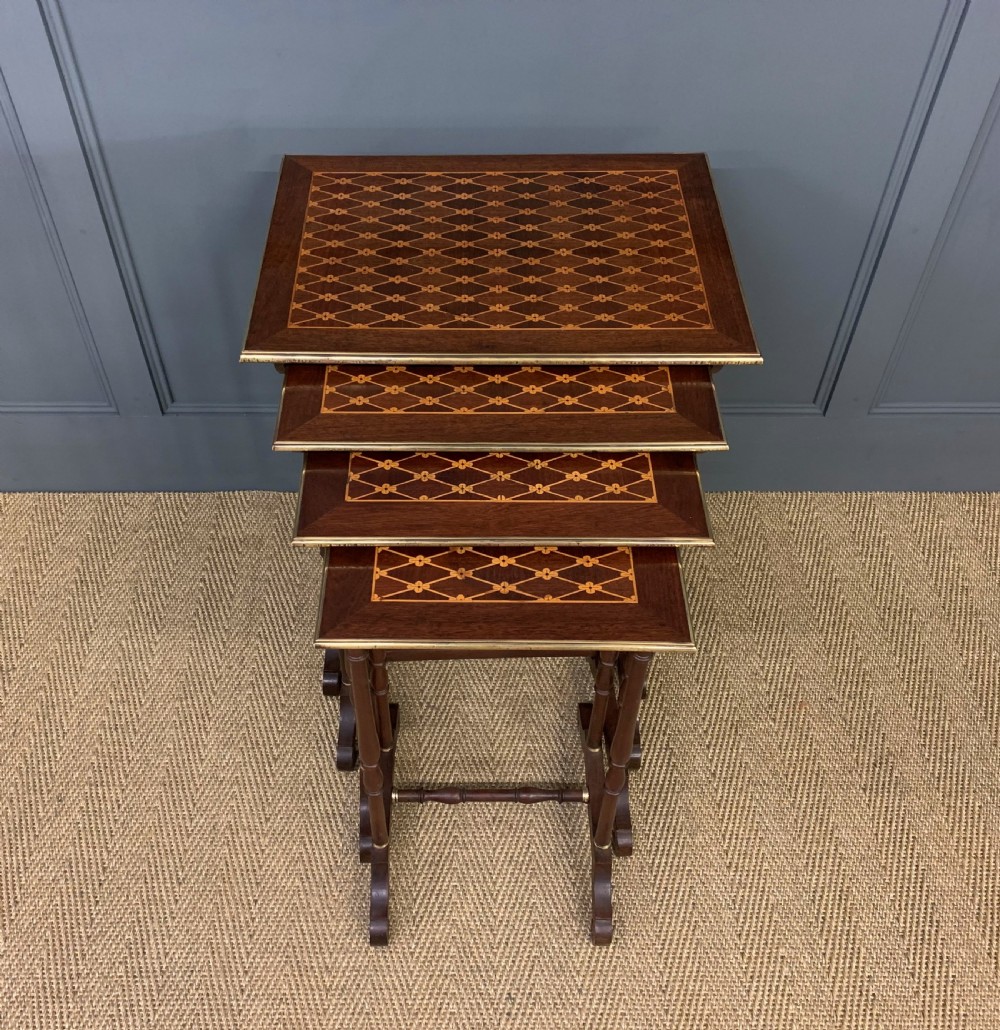 Nest of 4 Marquetry Inlaid Tables View II