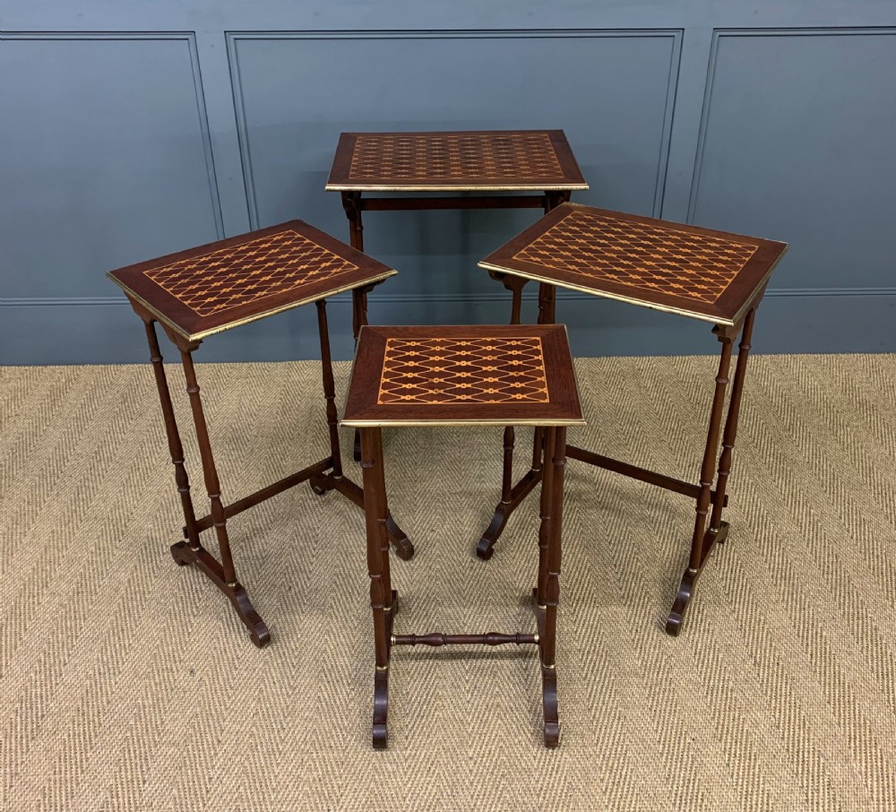 Nest of 4 Marquetry Inlaid Tables View V