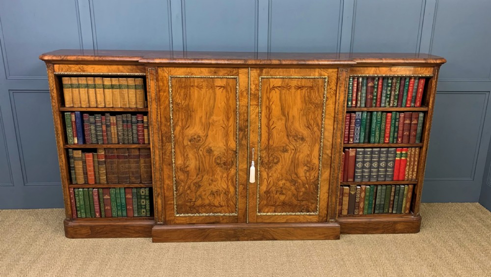 Large Victorian Burr Walnut Breakfront Bookcase