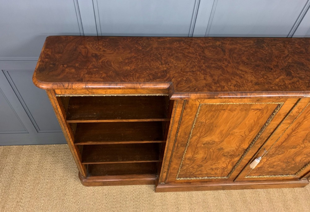 Large Victorian Burr Walnut Breakfront Bookcase View III