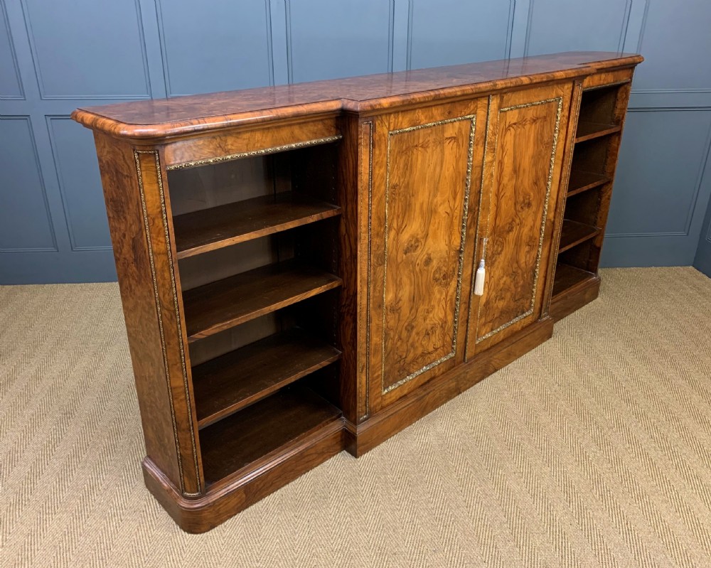 Large Victorian Burr Walnut Breakfront Bookcase View IV
