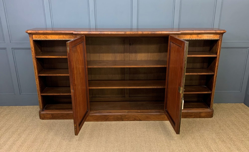 Large Victorian Burr Walnut Breakfront Bookcase View V