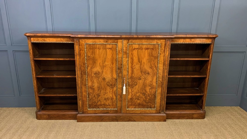 Large Victorian Burr Walnut Breakfront Bookcase View VI