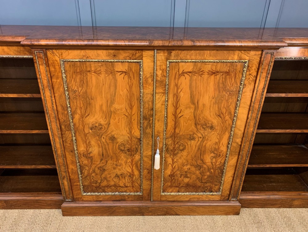 Large Victorian Burr Walnut Breakfront Bookcase View VIII