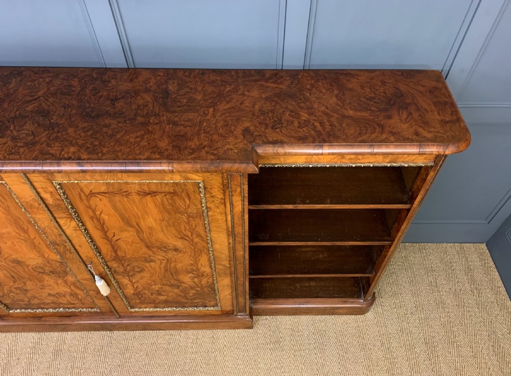 Large Victorian Burr Walnut Breakfront Bookcase View XIII