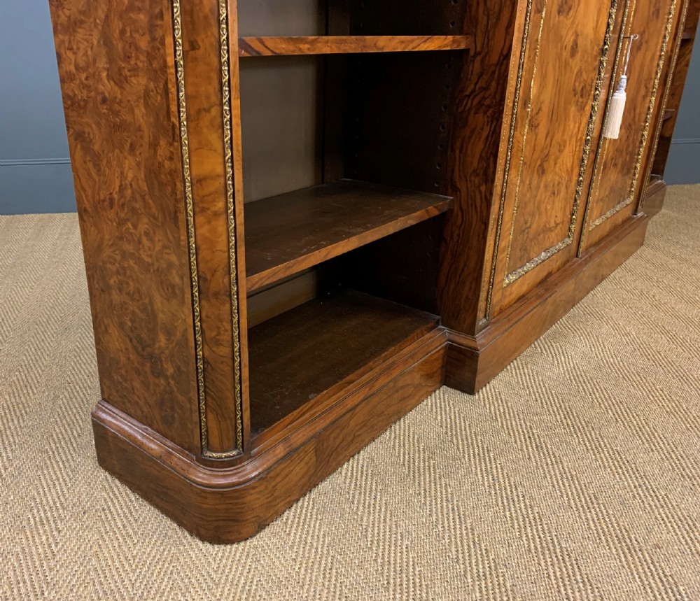 Large Victorian Burr Walnut Breakfront Bookcase View XV