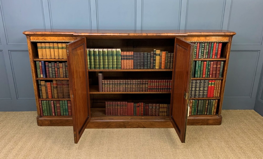 Large Victorian Burr Walnut Breakfront Bookcase View XVII