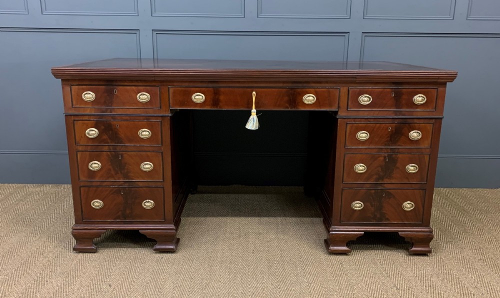 Flame Mahogany Pedestal Desk by Maple and Co View II