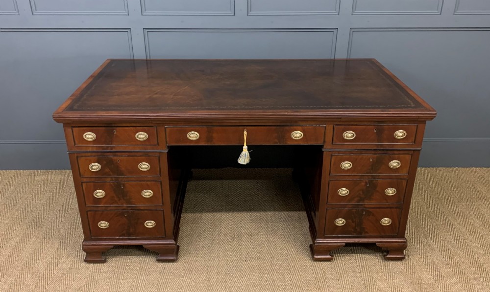 Flame Mahogany Pedestal Desk by Maple and Co View VI