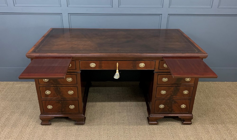 Flame Mahogany Pedestal Desk by Maple and Co View XI