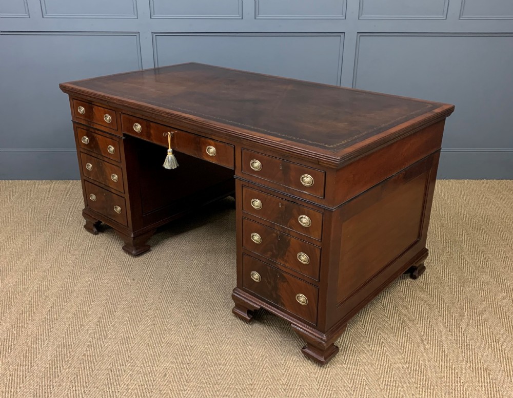 Flame Mahogany Pedestal Desk by Maple and Co View XIV