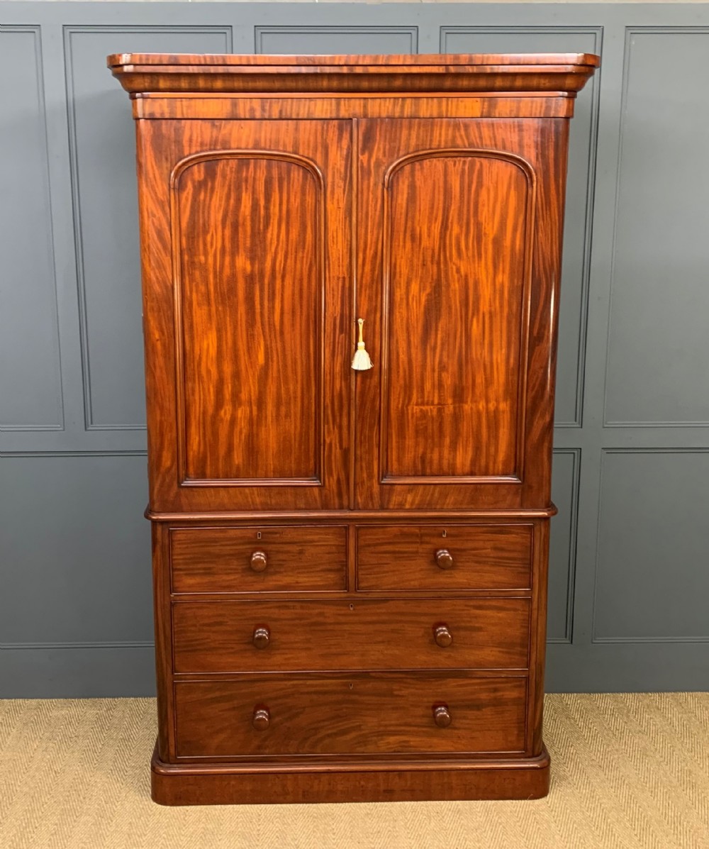 Victorian Figured Mahogany Linen Press
