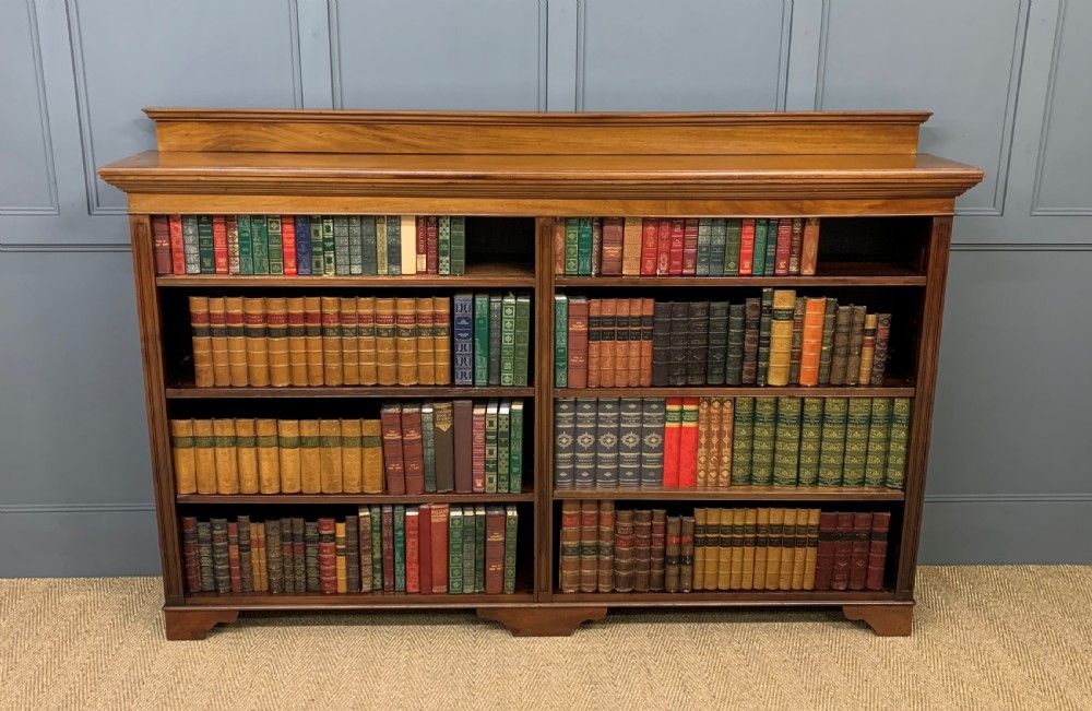 Long Victorian Walnut Open Bookcase View III