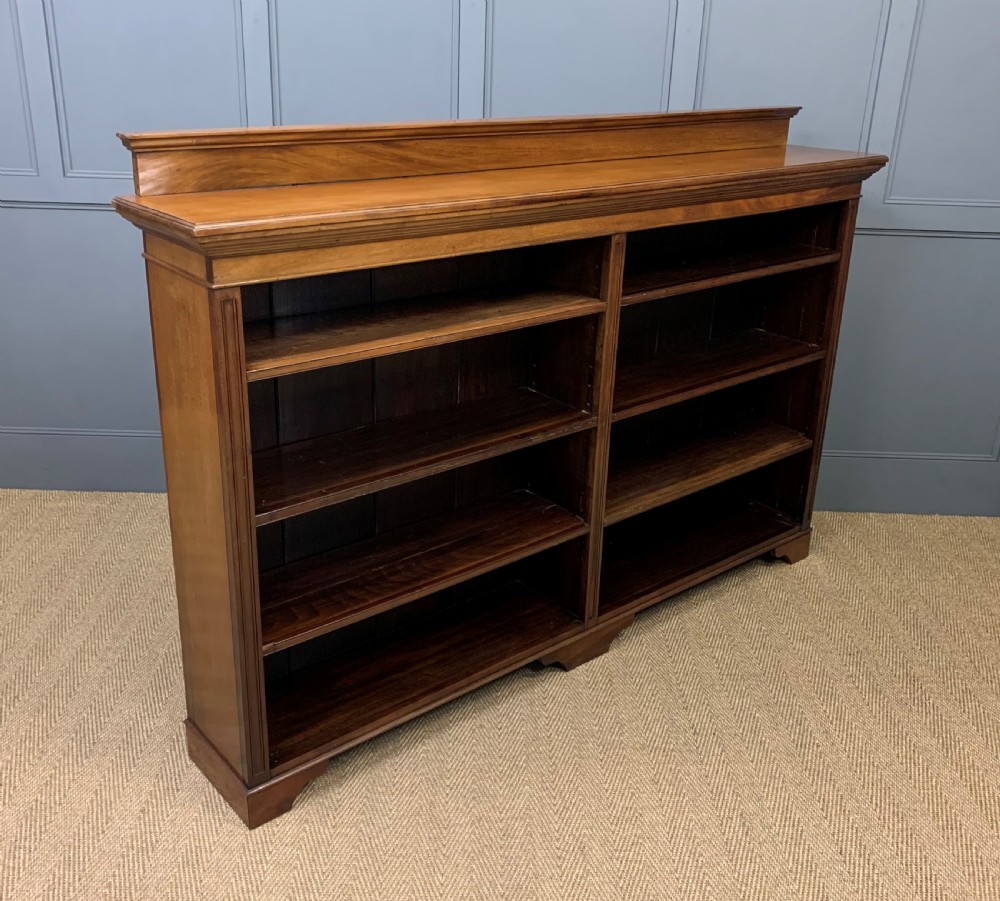 Long Victorian Walnut Open Bookcase View V