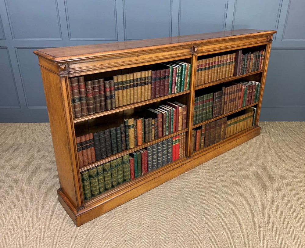 Long Victorian Golden Oak Open Bookcase