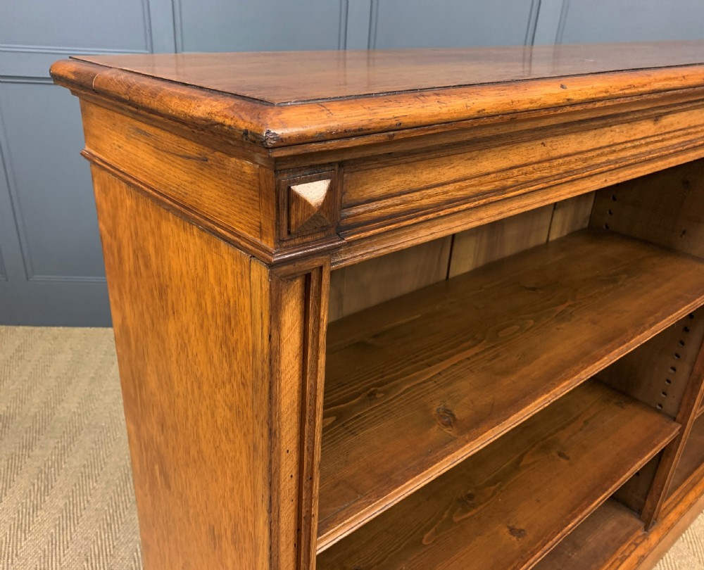 Long Victorian Golden Oak Open Bookcase View V