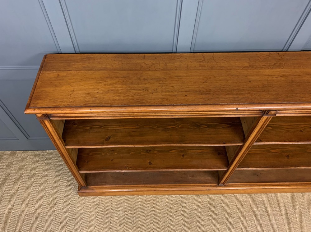 Long Victorian Golden Oak Open Bookcase View VII