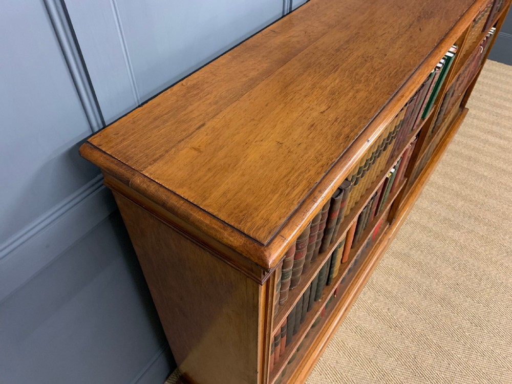 Long Victorian Golden Oak Open Bookcase View X