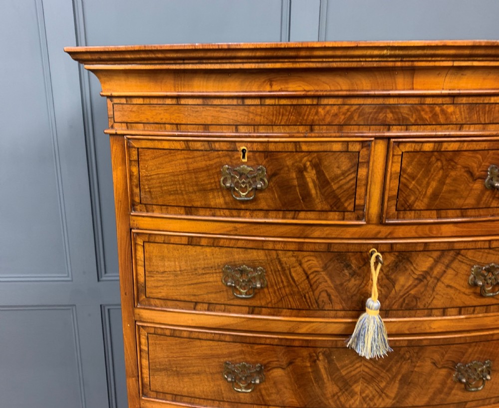 Burr Walnut Bow Fronted Chest on Chest by Waring and Gillow View VIII