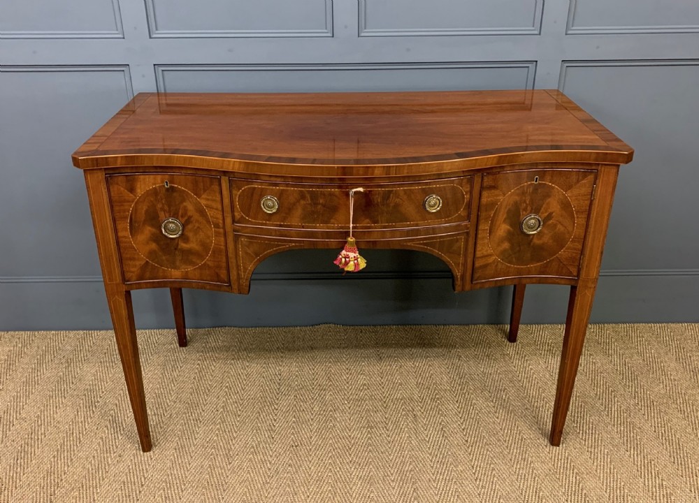 Sheraton Revival Serpentine Inlaid Mahogany Side Table