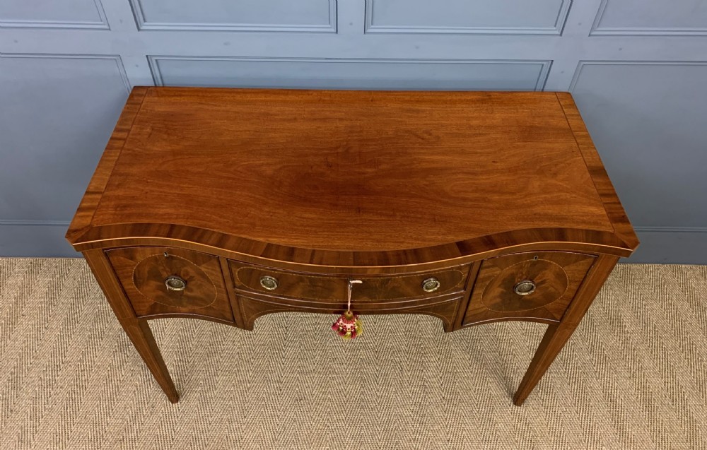 Sheraton Revival Serpentine Inlaid Mahogany Side Table View II